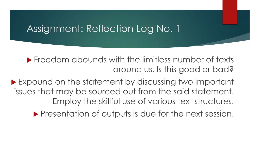 assignment reflection log no 1