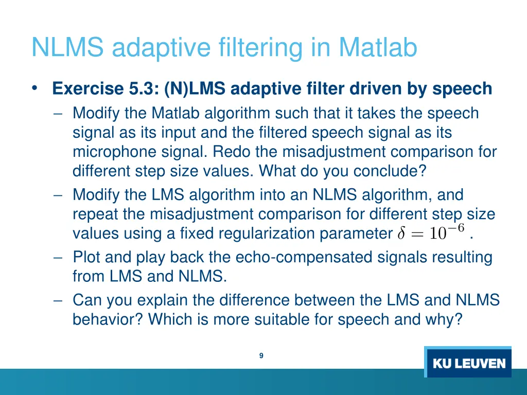 nlms adaptive filtering in matlab 3