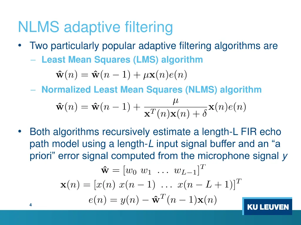 nlms adaptive filtering two particularly popular