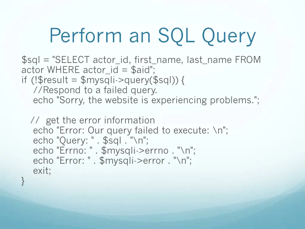 perform an sql query