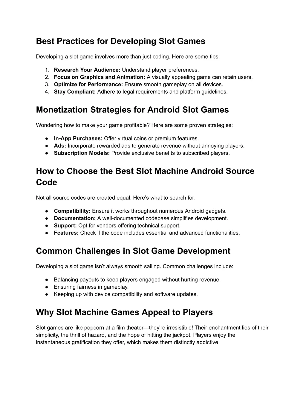 best practices for developing slot games