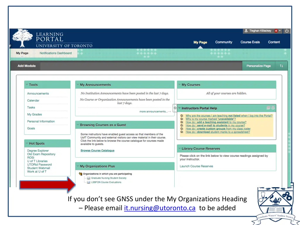 if you don t see gnss under the my organizations