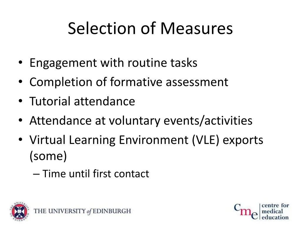 selection of measures