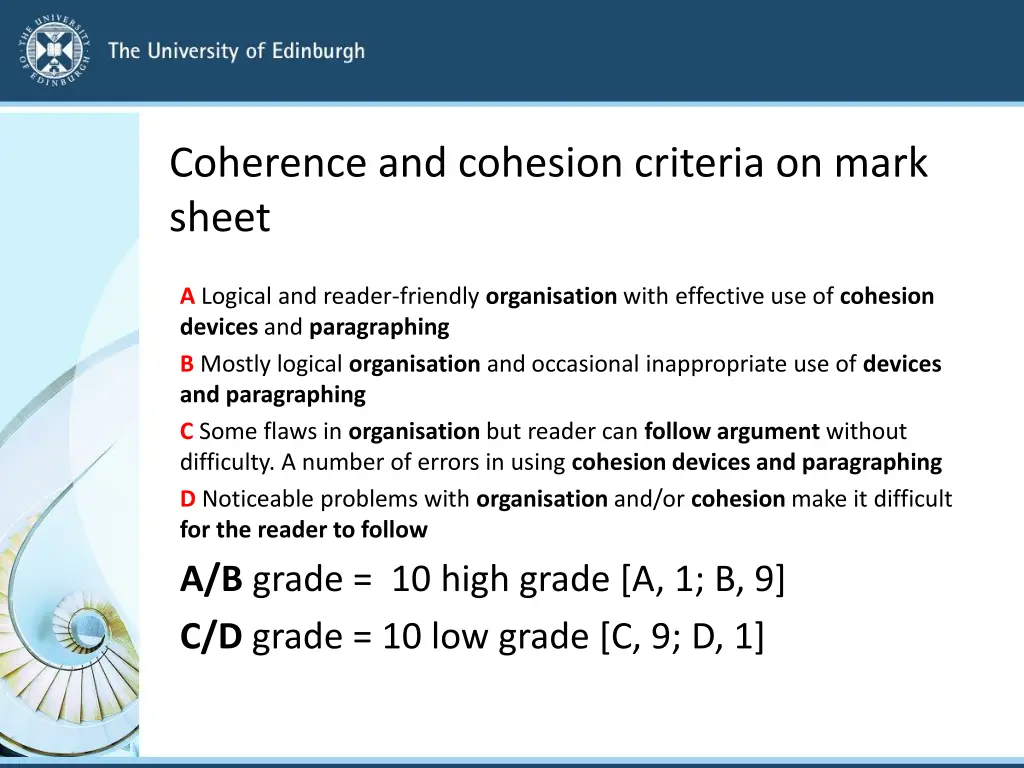 coherence and cohesion criteria on mark sheet