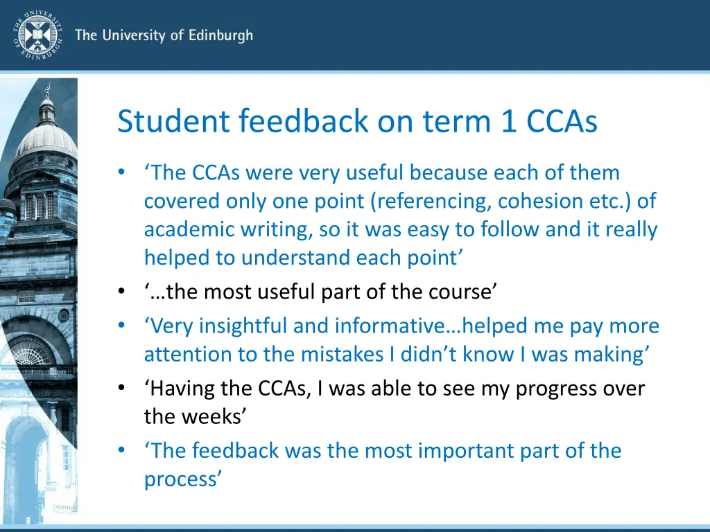 student feedback on term 1 ccas