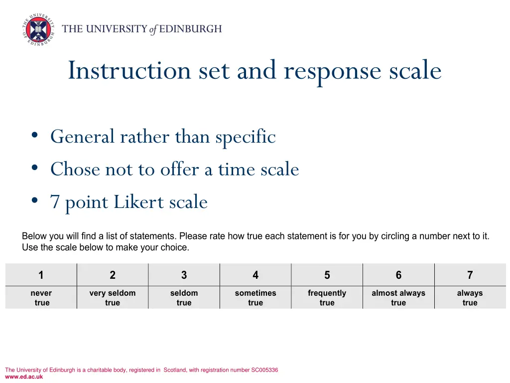 instruction set and response scale