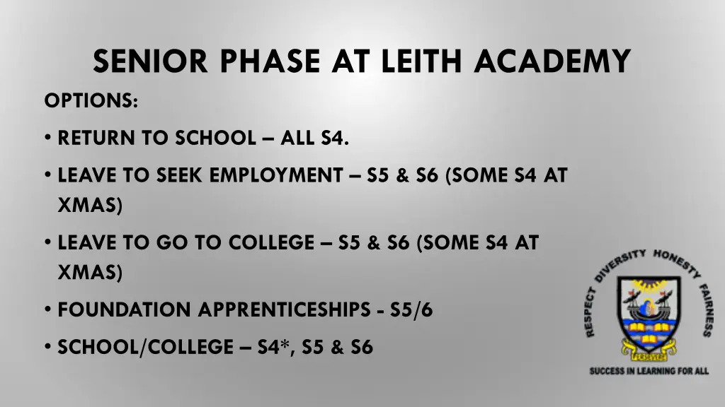 senior phase at leith academy options