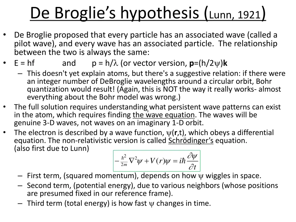 de broglie s hypothesis lunn 1921