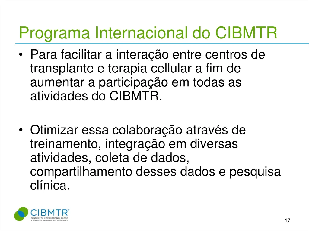 programa internacional do cibmtr para facilitar