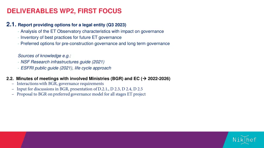 deliverables wp2 first focus