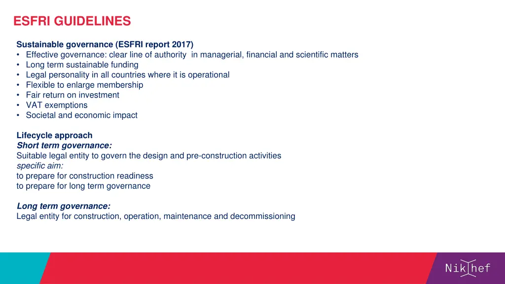 esfri guidelines