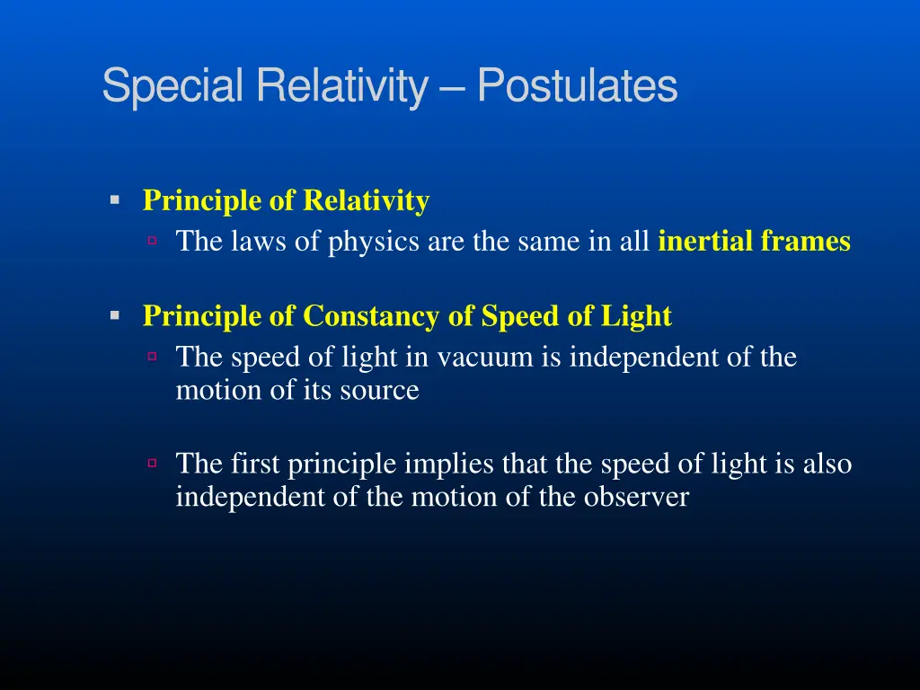 special relativity postulates