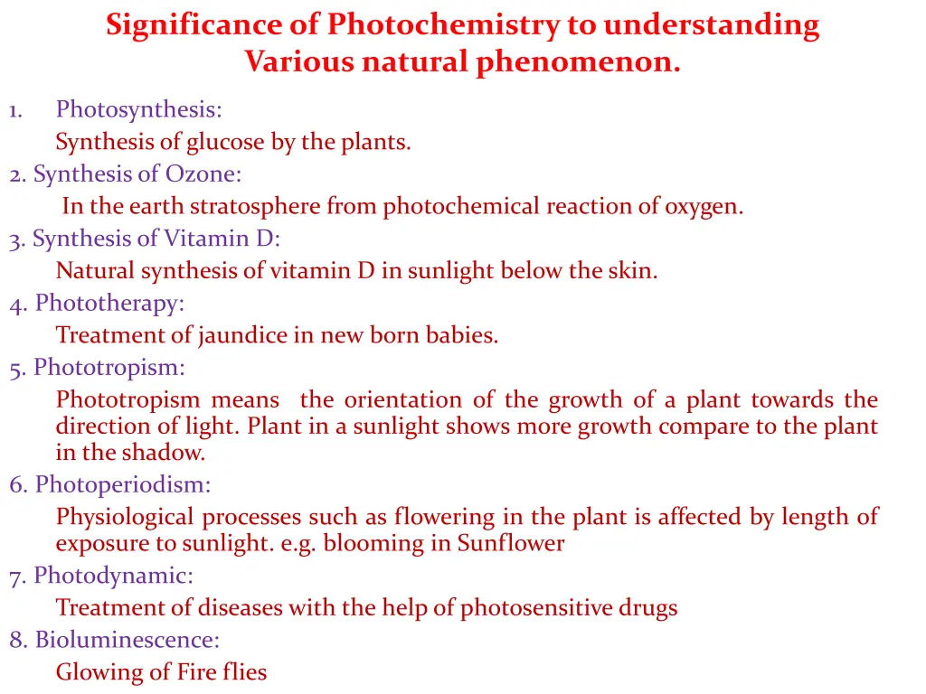 significance of photochemistry to understanding