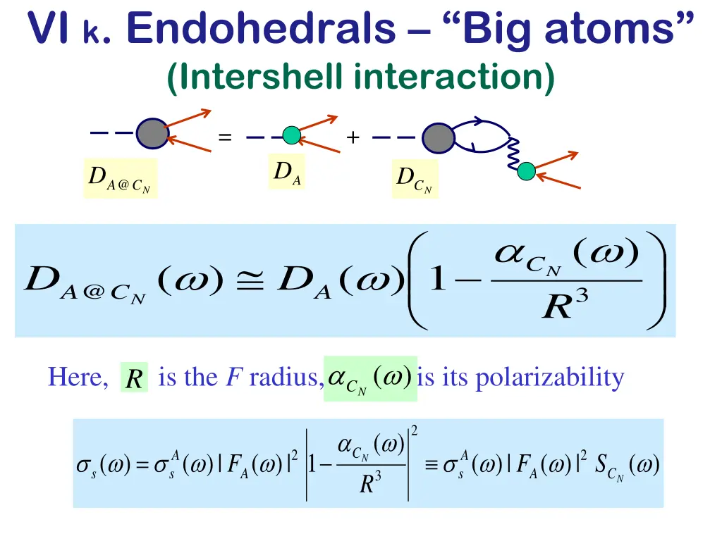 vi k endohedrals big atoms intershell interaction