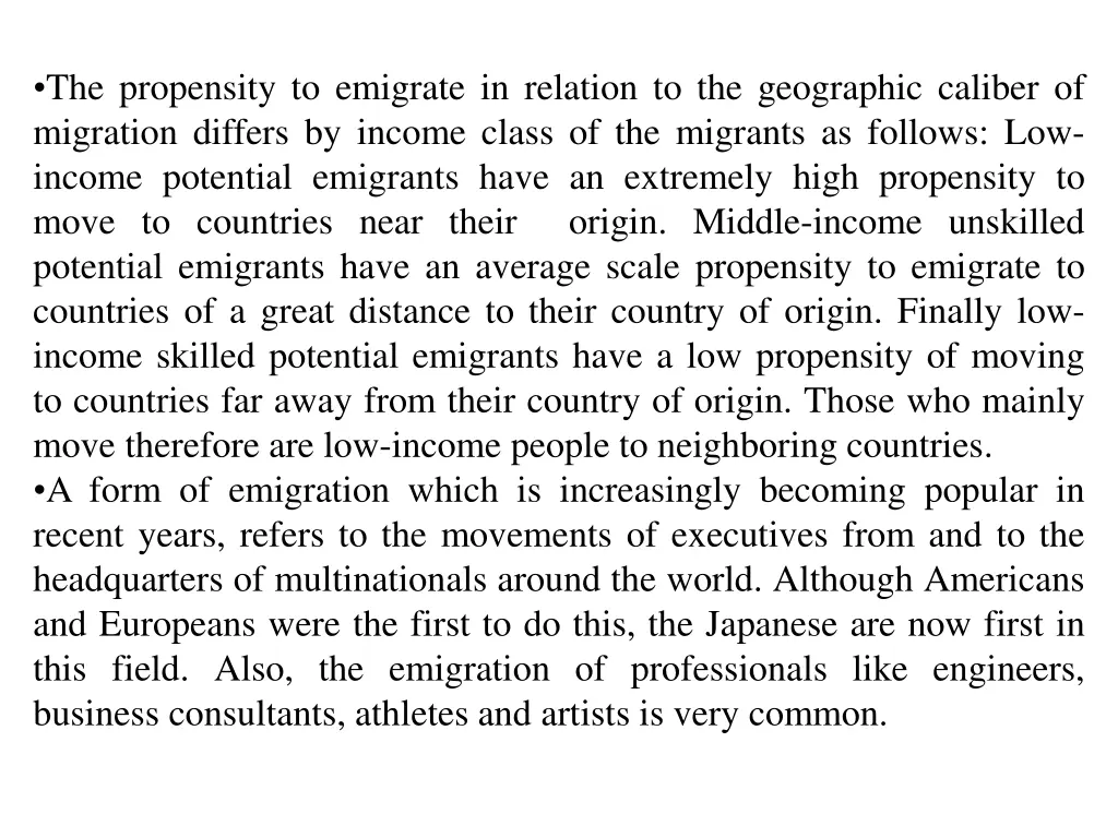 the propensity to emigrate in relation