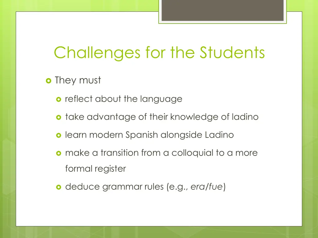 challenges for the students