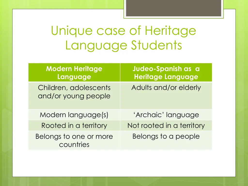 unique case of heritage language students