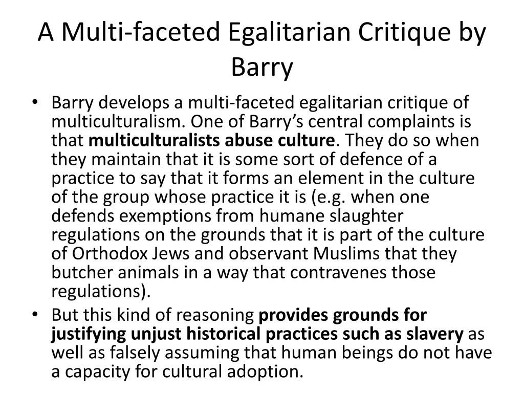 a multi faceted egalitarian critique by barry