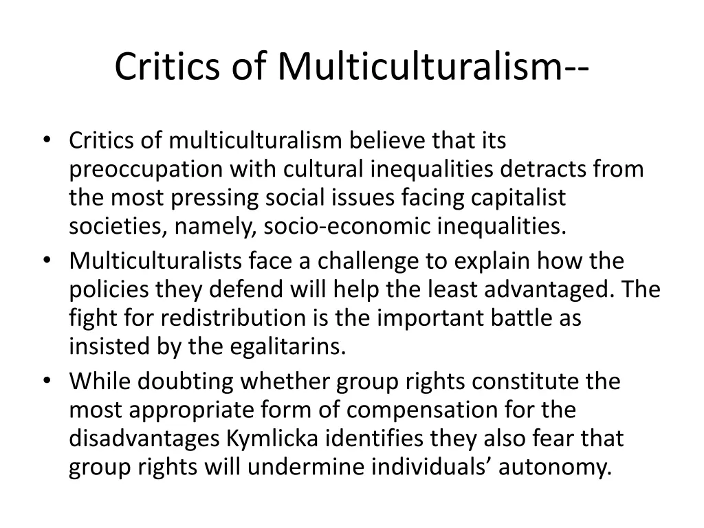 critics of multiculturalism