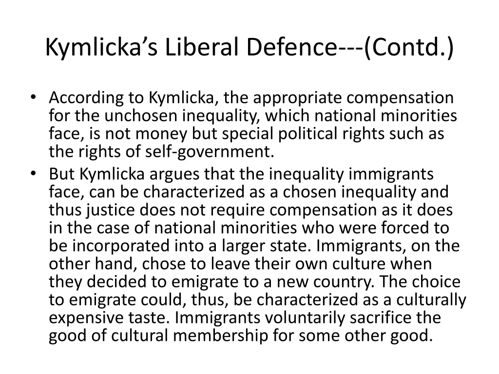 kymlicka s liberal defence contd 2