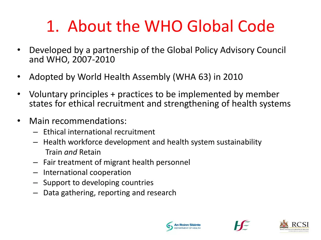 1 about the who global code