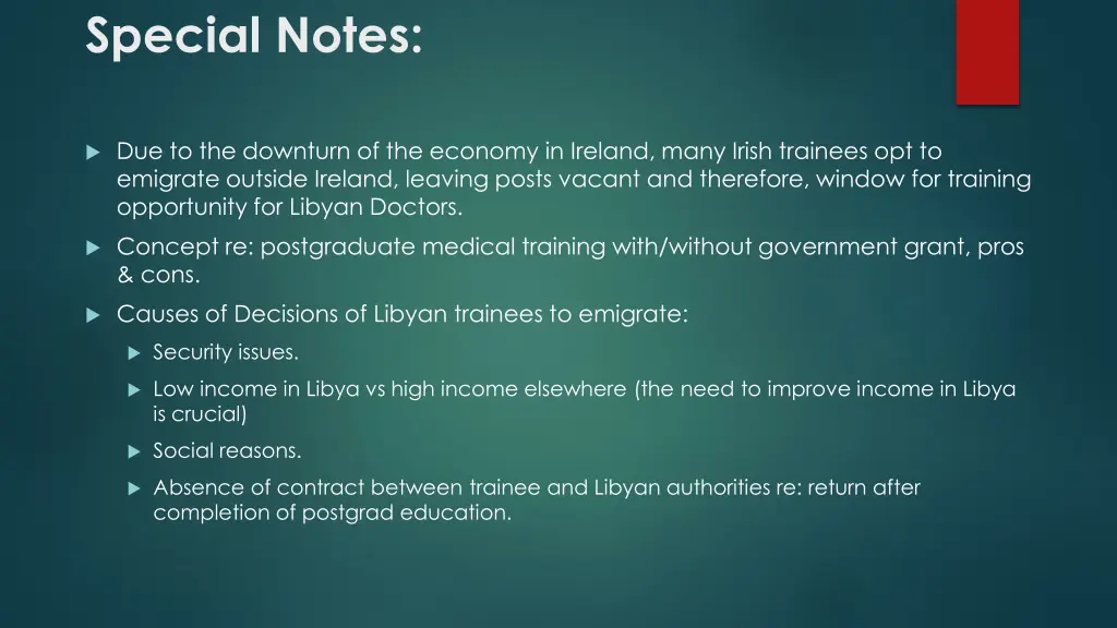 special notes