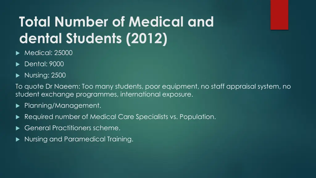 total number of medical and dental students 2012