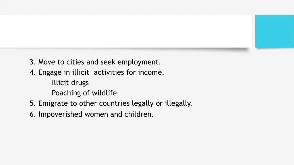 3 move to cities and seek employment 4 engage