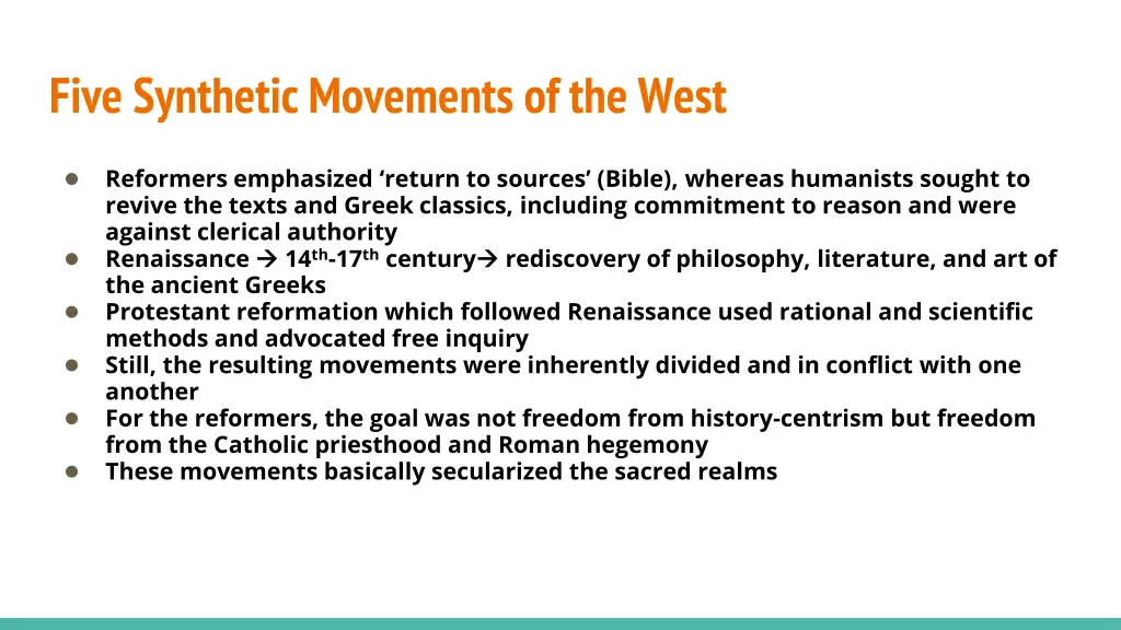 five synthetic movements of the west 1