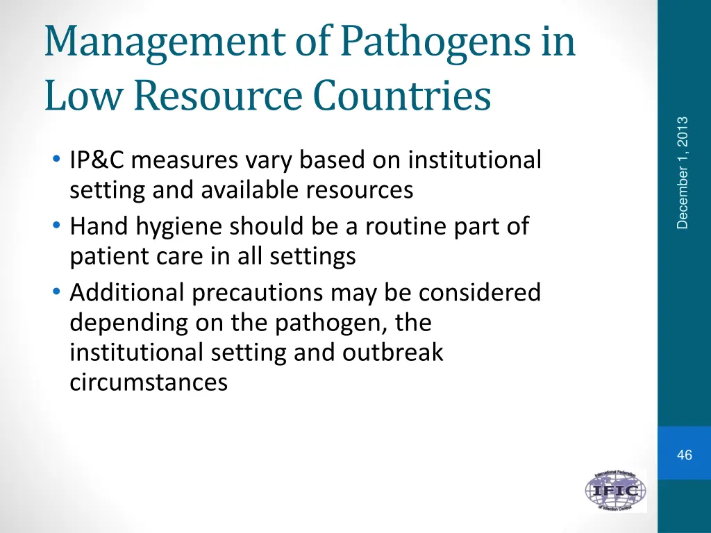 management of pathogens in low resource countries