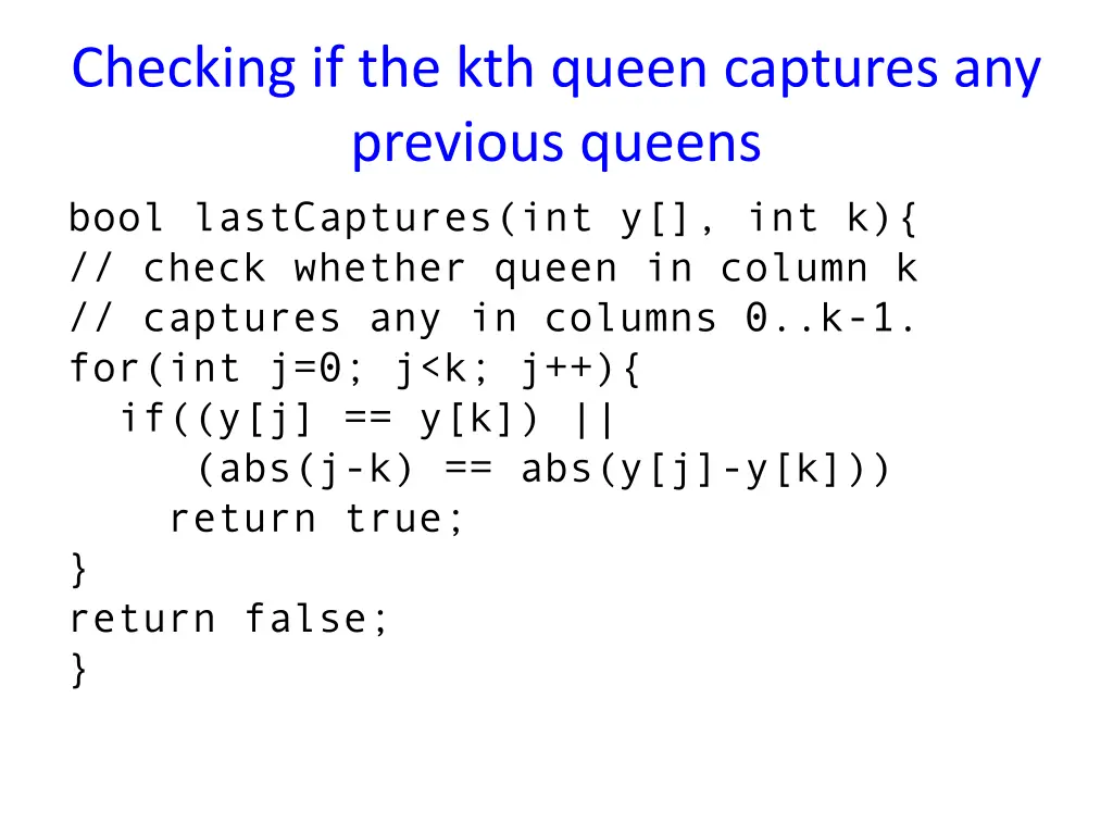 checking if the kth queen captures any previous