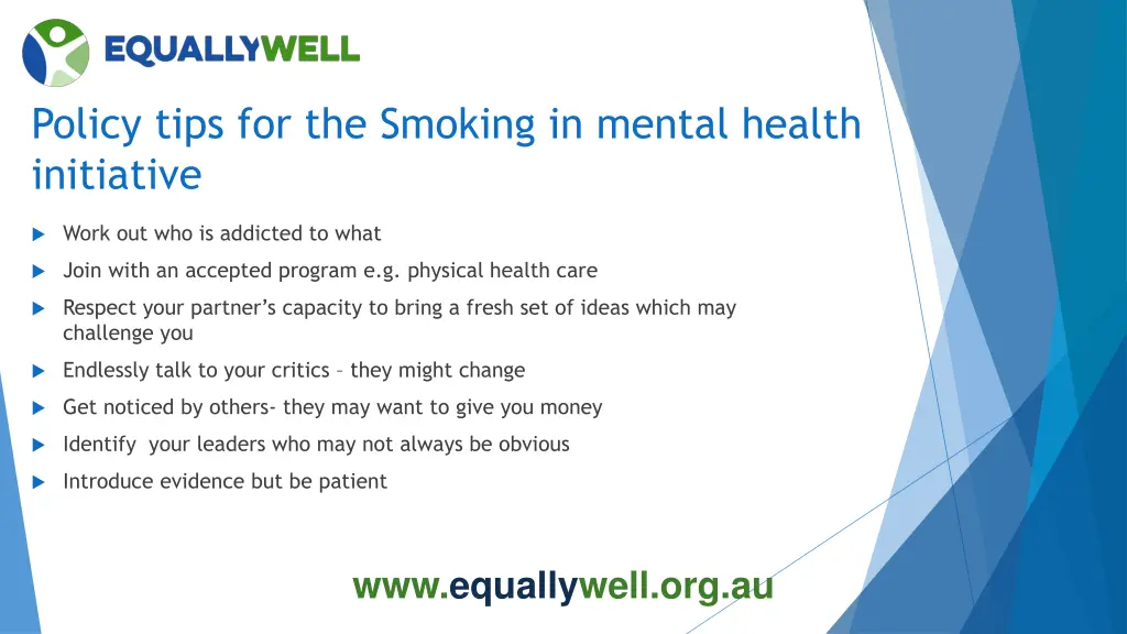 policy tips for the smoking in mental health