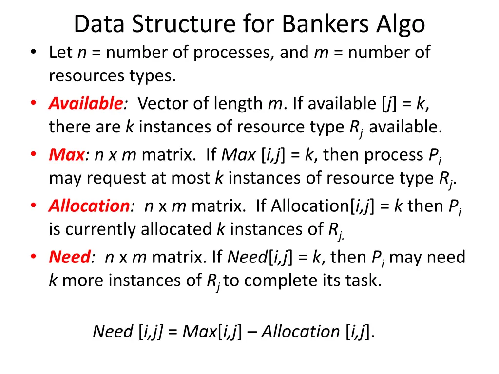 data structure for bankers algo let n number