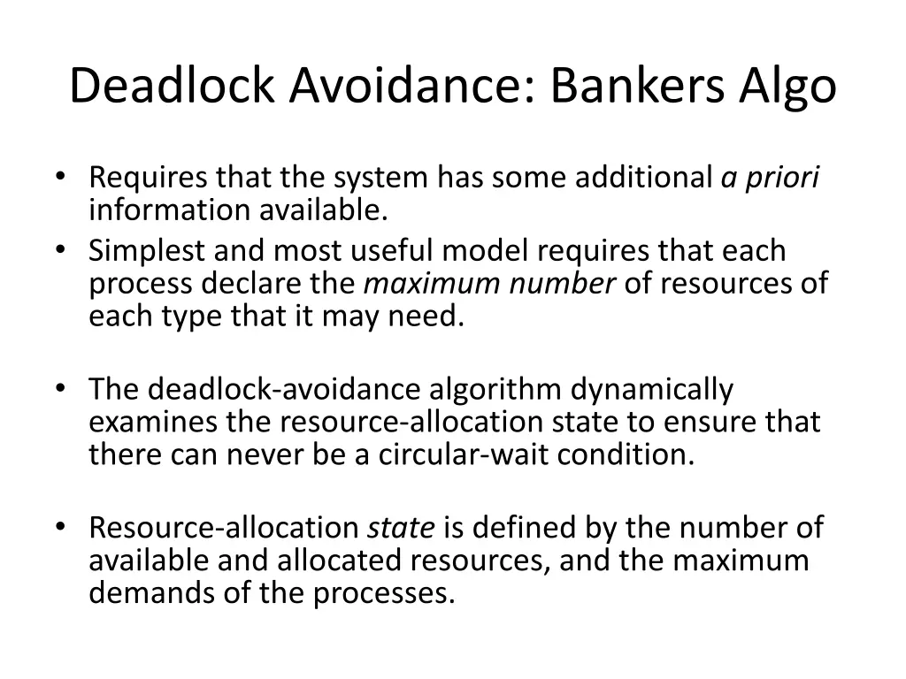 deadlock avoidance bankers algo