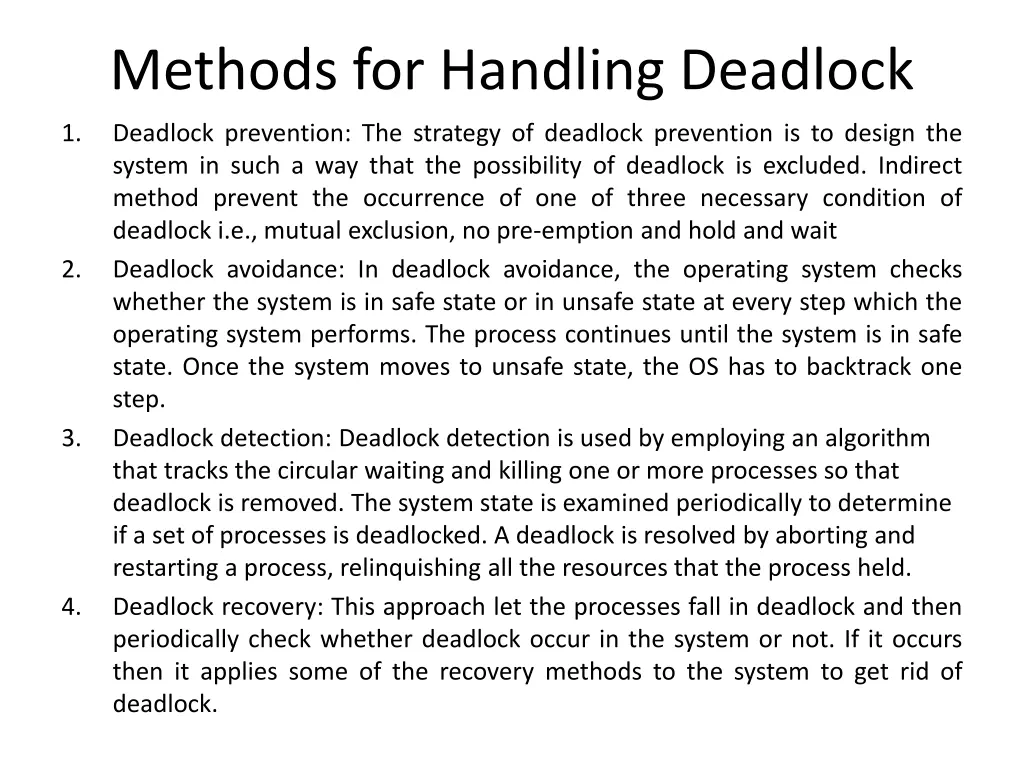 methods for handling deadlock