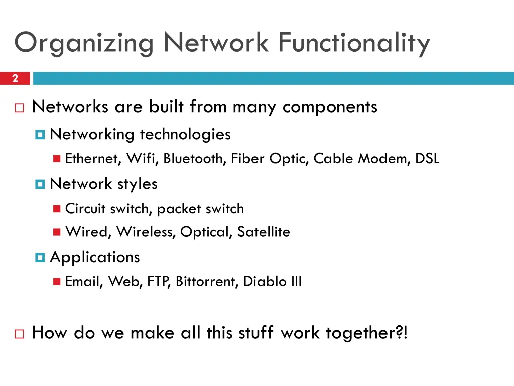 organizing network functionality