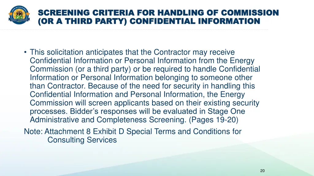 screening criteria for handling of commission