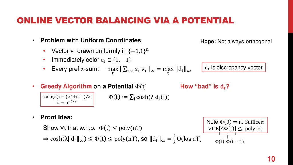 online vector balancing via a potential
