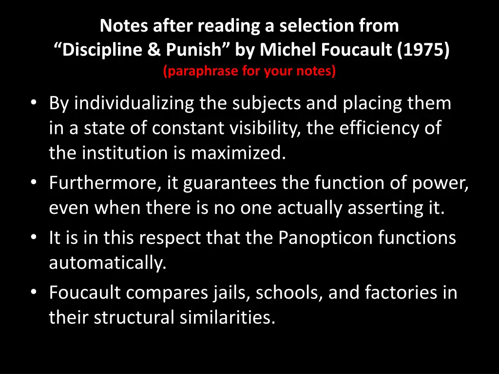 notes after reading a selection from discipline
