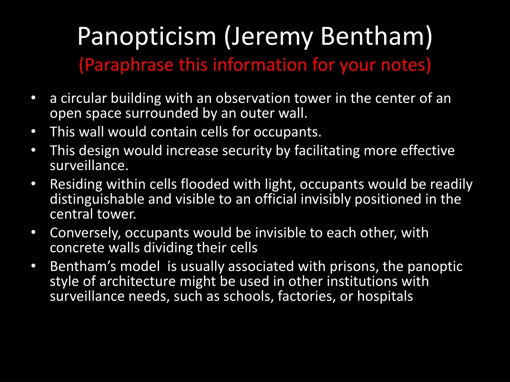 panopticism jeremy bentham paraphrase this