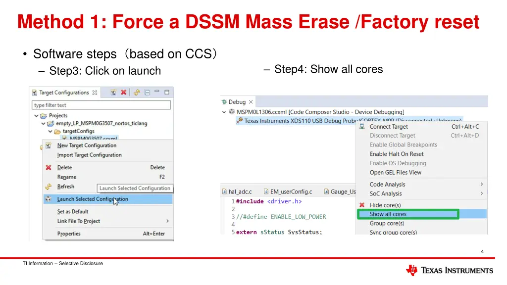 method 1 force a dssm mass erase factory reset 2