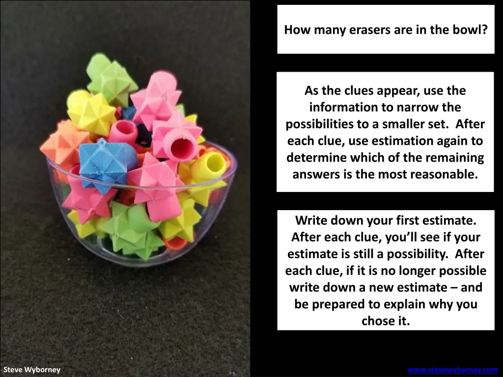 how many erasers are in the bowl 2