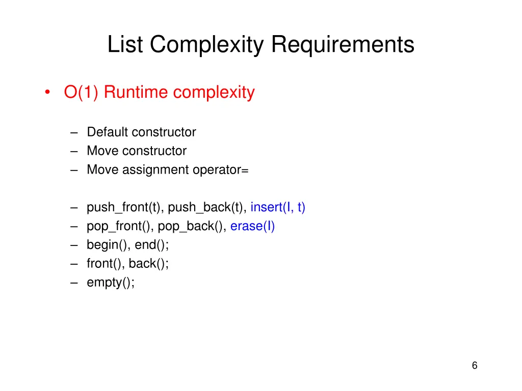 list complexity requirements