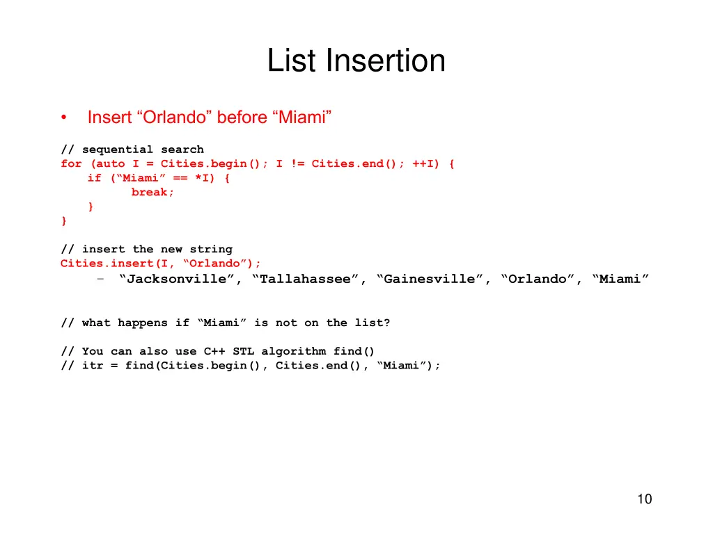 list insertion