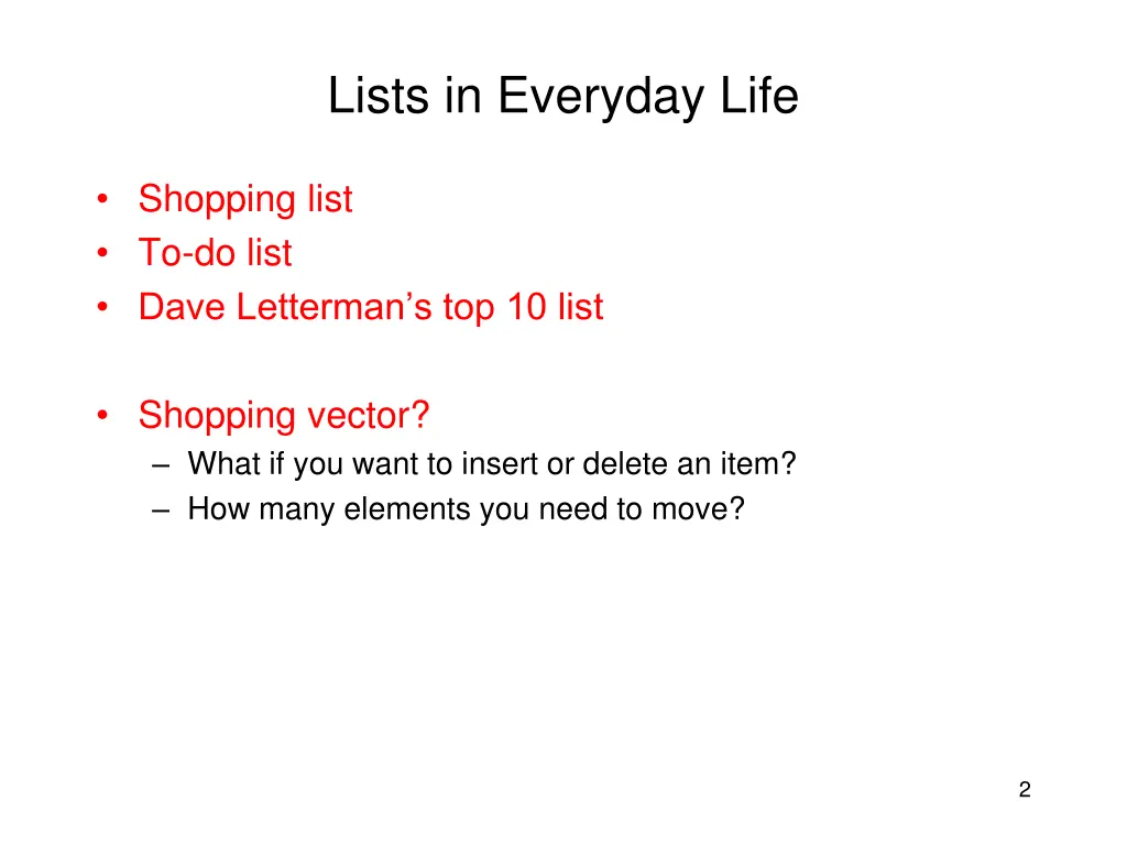 lists in everyday life