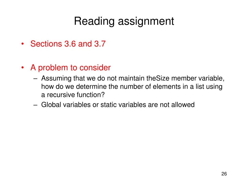 reading assignment