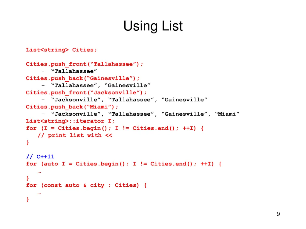 using list