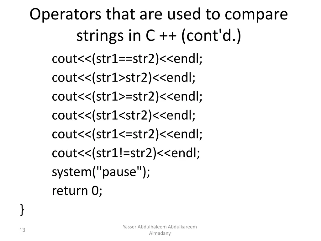 operators that are used to compare strings 1