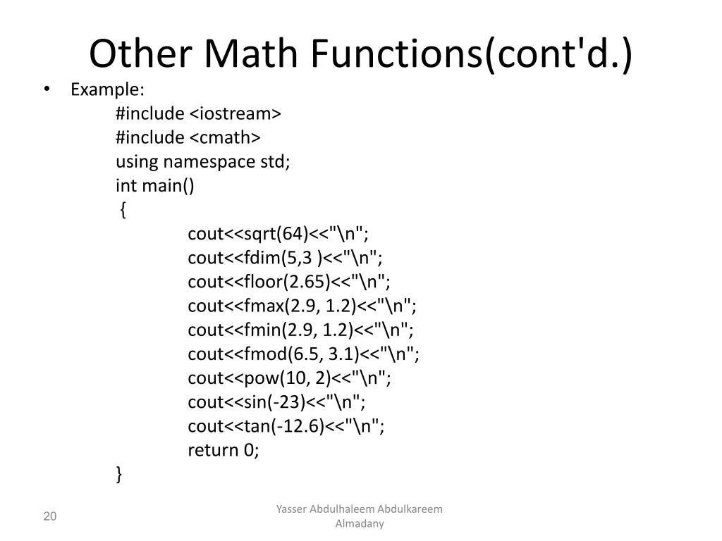 other math functions cont d example include