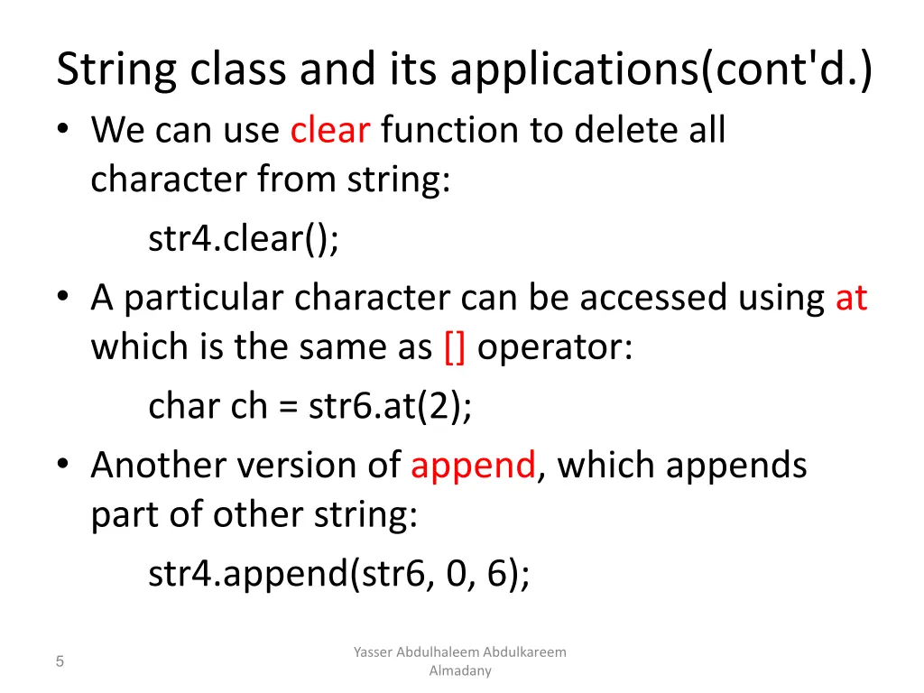 string class and its applications cont 1